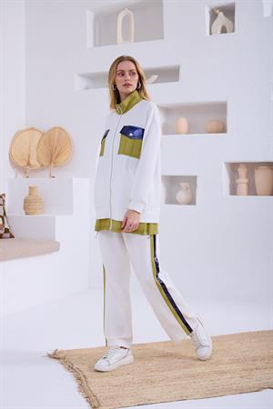 Moodbasic Renkli Cep Detaylı Modal Takım - ekru/olive