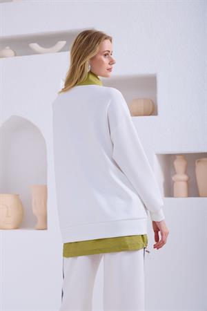 Moodbasic Renkli Cep Detaylı Modal Takım - ekru/olive