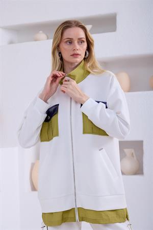 Moodbasic Renkli Cep Detaylı Modal Takım - ekru/olive