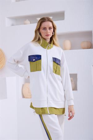 Moodbasic Renkli Cep Detaylı Modal Takım - ekru/olive