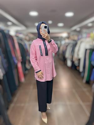 MOODBASIC RENKLİ GARNİLİ ÇİZGİLİ GÖMLEK - FUŞYA