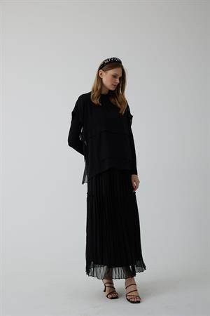 MoodBasic Şifon Katlı İkili Bluz - Siyah
