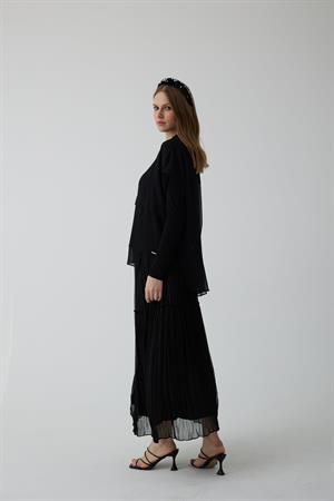 MoodBasic Şifon Katlı İkili Bluz - Siyah
