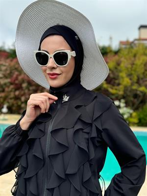 moodbasic TAŞ DETAYLI VOLANLI TESETTÜR MAYO-SİYAH