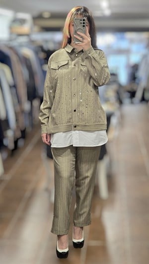 MY312 26S1632 LAZER YAKMALI PANTOLONLU TAKIM - BEJ