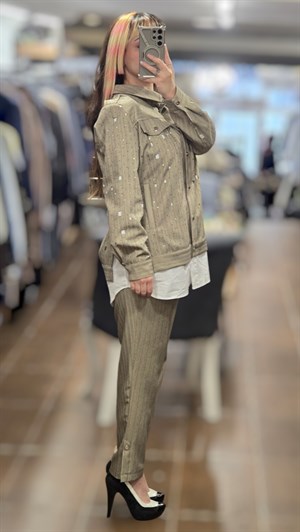 MY312 26S1632 LAZER YAKMALI PANTOLONLU TAKIM - BEJ