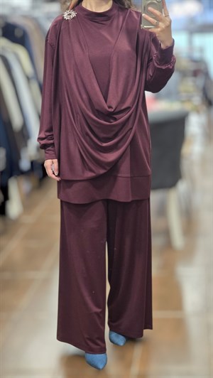 MY312 26S1666 OMUZ AKSESUARLI ÖRME ,PANTOLONLU TAKIM - BORDO