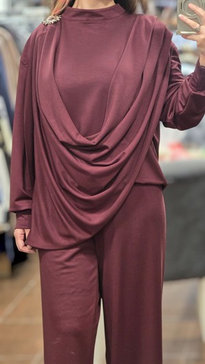 MY312 26S1666 OMUZ AKSESUARLI ÖRME ,PANTOLONLU TAKIM - BORDO