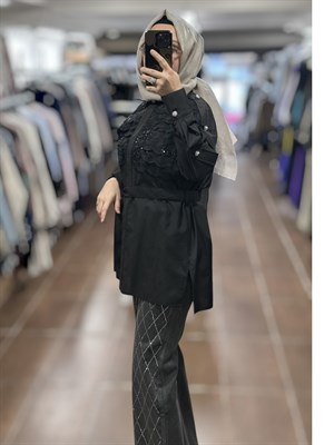 MY312 26S8808 DANTELLİ DÜĞMELİ TUNİK - SİYAH
