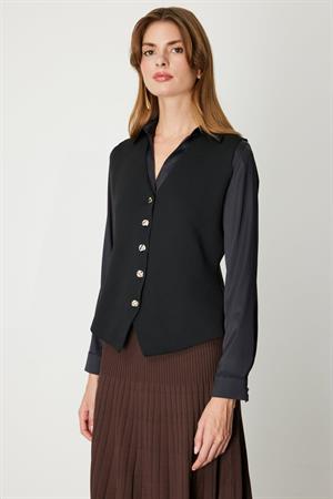 ON FASHION 26K.ON.YLK.66915.01 DÜĞMELİ V YAKA YELEK - SİYAH