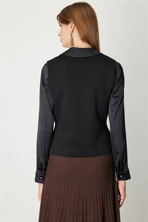 ON FASHION 26K.ON.YLK.66915.01 DÜĞMELİ V YAKA YELEK - SİYAH