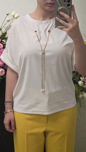 ON FASHION 26Y.ON.BLZ.71379.01 ZİNCİR AKSESUARLI DOUBLE KOL BLUZ - EKRU