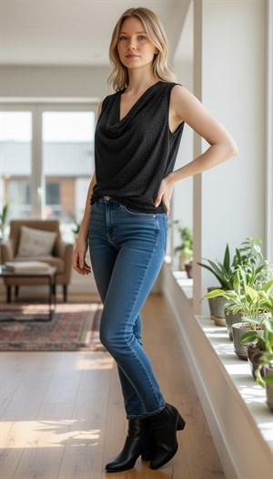 ON FASHION 26Y.ON.BLZ.71383.01 SİMLİ KUMAŞ V YAKA KOLSUZ BLUZ - SİYAH
