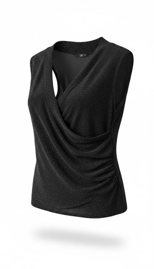 ON FASHION 26Y.ON.BLZ.71383.01 SİMLİ KUMAŞ V YAKA KOLSUZ BLUZ - SİYAH