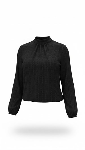 ON FASHION 26Y.ON.BLZ.72349.01 BALON YARIM BALIKÇI UZUN KOL BLUZ - SİYAH 