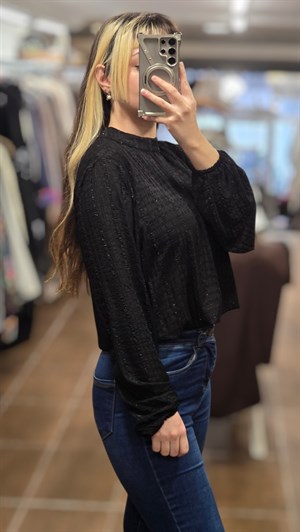 ON FASHION 26Y.ON.BLZ.72349.01 BALON YARIM BALIKÇI UZUN KOL BLUZ - SİYAH 