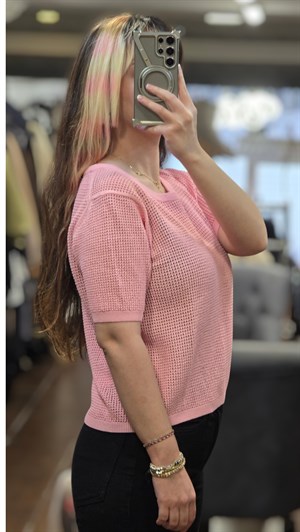 ON FASHION 26Y.ON.BLZ.79307.01 SIFIR YAKA KISA KOL BLUZ - PEMBE