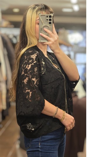ON FASHION 26Y.ON.CKT.76505.01 DANTELLİ KISA KOL CEKET - SİYAH
