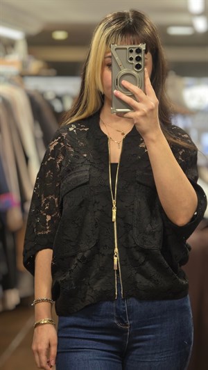 ON FASHION 26Y.ON.CKT.76505.01 DANTELLİ KISA KOL CEKET - SİYAH