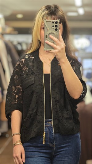 ON FASHION 26Y.ON.CKT.76505.01 DANTELLİ KISA KOL CEKET - SİYAH