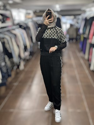 ON FASHION 26Y.ON.EŞF.76346.01 ÜST DESENLİ KAPŞONLU KISA KOL EŞF - SİYAH