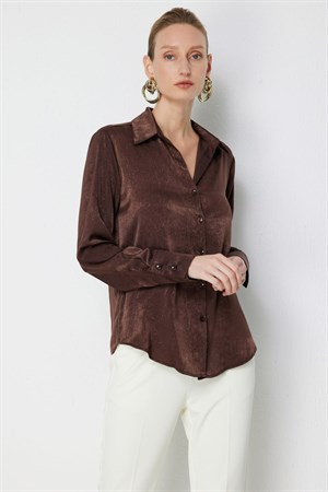ON FASHION 26Y.ON.GML.74326.01 SATEN UZUN KOL GÖMLEK - KAHVE
