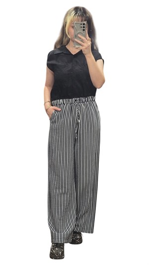 ON FASHION 26Y.ON.PNT.74903.01 BOL ÇİZGİLİ PANTOLON - SİYAH