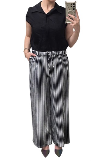 ON FASHION 26Y.ON.PNT.74903.01 BOL ÇİZGİLİ PANTOLON - SİYAH