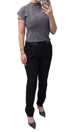 ON FASHION 26Y.ON.PNT.78103.01 BELİ LASTİKLİ TAŞLI BİLEK BOY PANTOLON - SİYAH