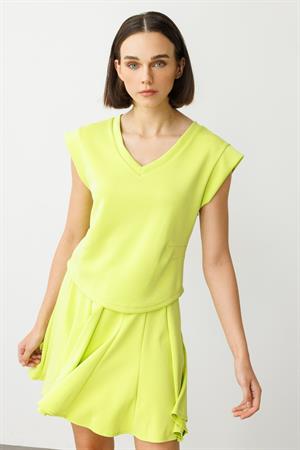 ON FASHION 54233 V YAKA KISA BLUZ - FISTIK