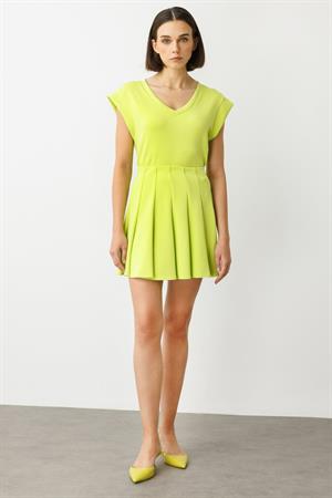ON FASHION 54234 DİKİŞLİ PİLELİ ETEK - FISTIK