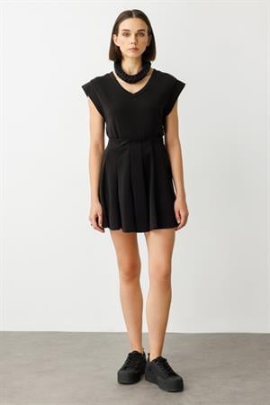 ON FASHION 54234 DİKİŞLİ PİLELİ ETEK - SİYAH