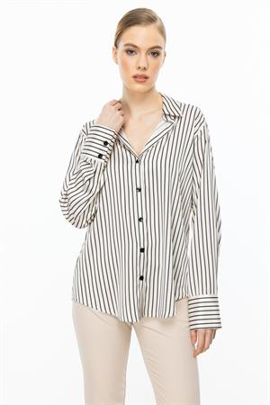 ON FASHION 54342 SATEN GÖMLEK - ÇİZGİLİ SİYAH