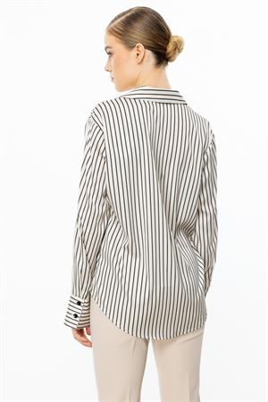 ON FASHION 54342 SATEN GÖMLEK - ÇİZGİLİ SİYAH