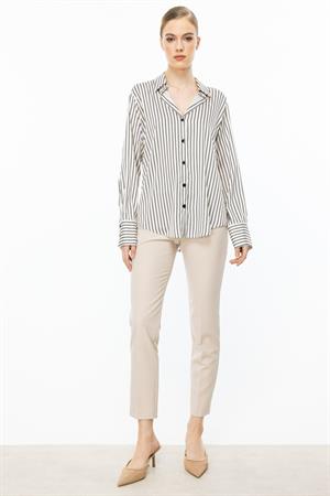 ON FASHION 54342 SATEN GÖMLEK - ÇİZGİLİ SİYAH