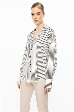 ON FASHION 54342 SATEN GÖMLEK - ÇİZGİLİ SİYAH