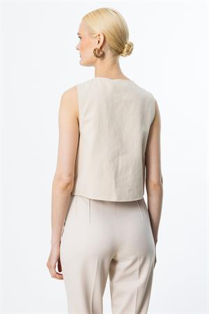 ON FASHION 56988 ÖNÜ İŞLEMELİ YELEK - EKRU