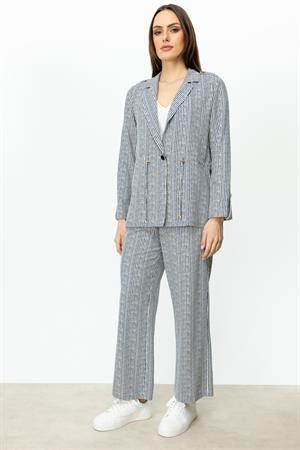 ON FASHION Beli Bağcıklı Çizgili Ceket - Lacivert