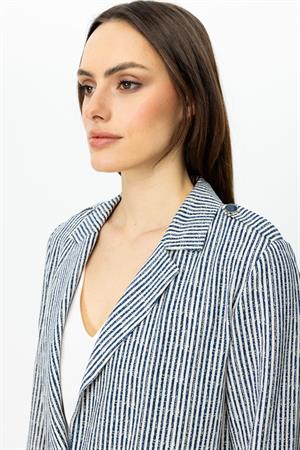 ON FASHION Beli Bağcıklı Çizgili Ceket - Lacivert