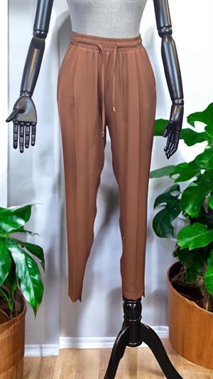ON FASHION Beli Bağcıklı Dar Paça Pantolon - Tütün