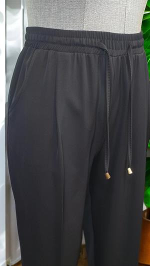 ON FASHION Beli Bağcıklı Dar Paça Pantolon - Siyah