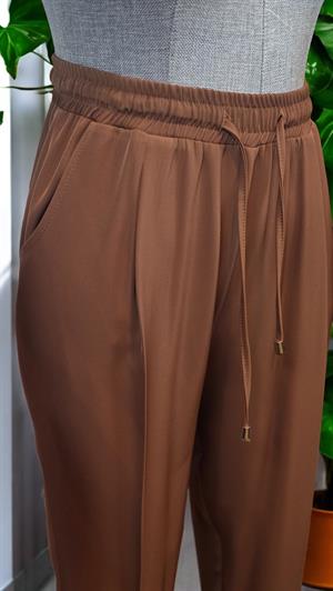 ON FASHION Beli Bağcıklı Dar Paça Pantolon - Tütün