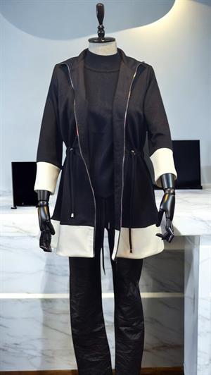 ON FASHION BELİ BAĞCIKLI DİK YAKA CEKET - SİYAH