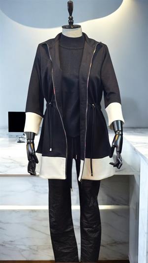 ON FASHION BELİ BAĞCIKLI DİK YAKA CEKET - SİYAH