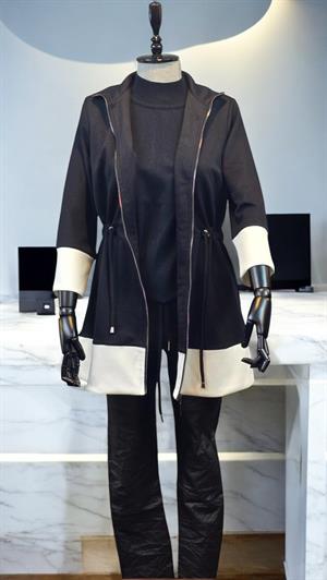 ON FASHION BELİ BAĞCIKLI DİK YAKA CEKET - SİYAH