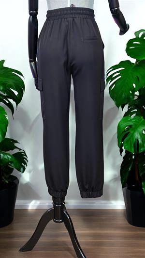ON FASHION Beli Bağcıklı Kargo Cepli Paçası Lastikli Pantolon - Siyah