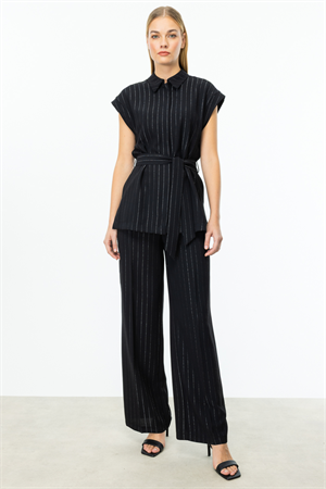 ON FASHION BOL ÇİZGİLİ PANTOLON - SİYAH