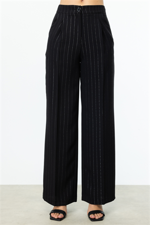 ON FASHION BOL ÇİZGİLİ PANTOLON - SİYAH