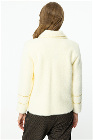 ON FASHION CEP DETAYLI İNCİ VE SİM BİYELİ HIRKA - EKRU