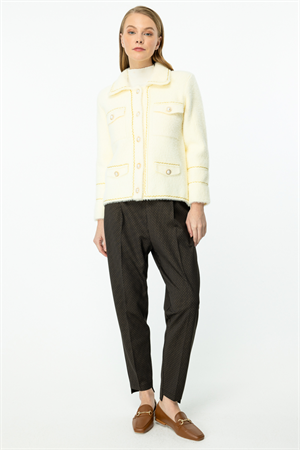 ON FASHION CEP DETAYLI İNCİ VE SİM BİYELİ HIRKA - EKRU